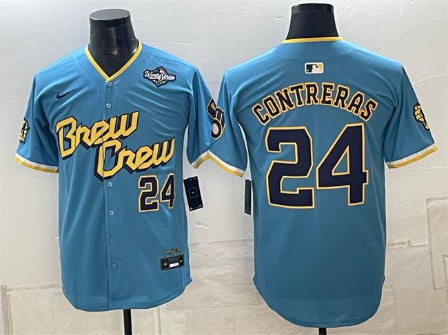 Men's Milwaukee Brewers #24 William Contreras Powder Blue 2026 World Series City Connect Limited Stitched Baseball Jersey